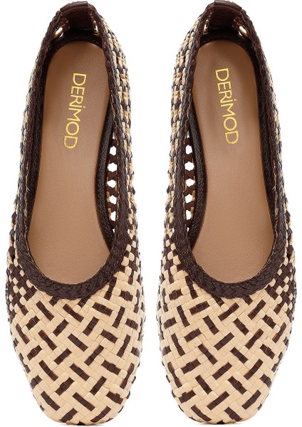 Kadın Kahverengi Hasır Deri Babet 25SFD5512M7