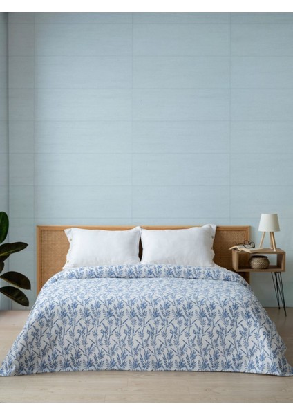 Yazlık Pamuklu Çift Kişilik Baskılı Pike Yatak Örtüsü 200X240 cm Mavi