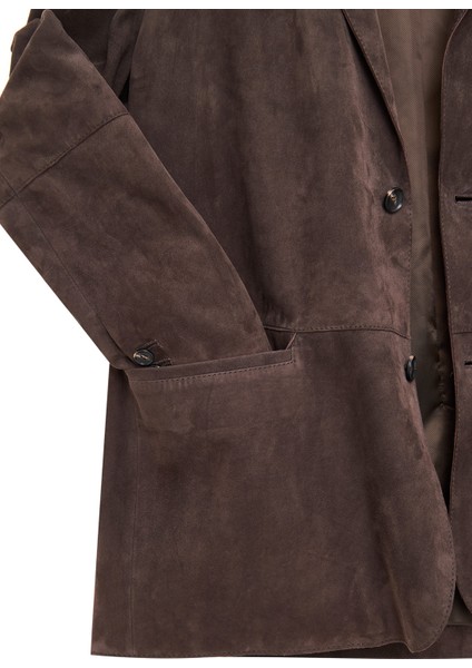 Rodrygo Erkek Kahverengi Blazer Süet Deri Ceket 25SGD656510