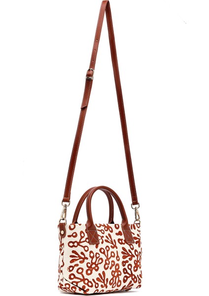Kastamonu Taş Baskı Kadın Taba Uzun Askılı Desenli Kumaş Mini Kol Çantası 25SBD22506F