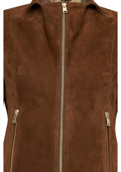 Lara Kadın Kahverengi Kısa Süet Deri Ceket 25SGE588110