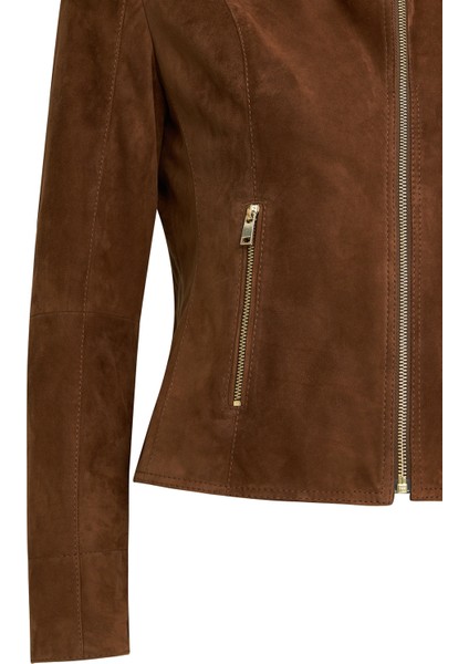 Lara Kadın Kahverengi Kısa Süet Deri Ceket 25SGE588110