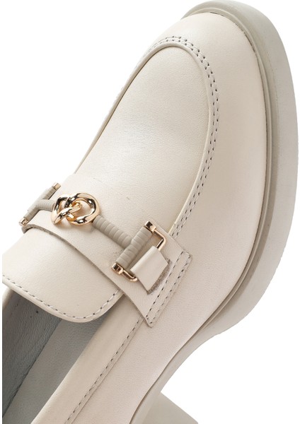 Kadın Krem Tokalı Kısa Kalın Topuklu Deri Maskülen Ayakkabı 25SFD510618