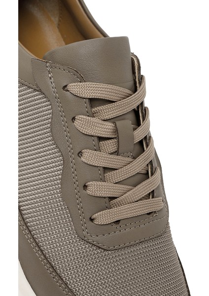 Erkek Vizon Bağcıklı Deri Sneaker 25SFD611314