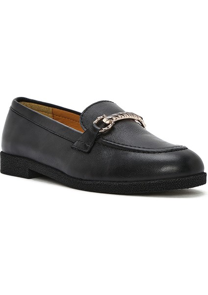Kadın Siyah Tokalı Deri Loafer 25SFD510518