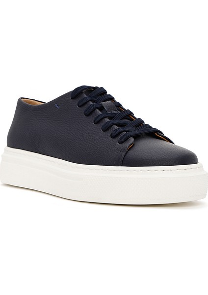 Erkek Lacivert Bağcıklı Kalın Tabanlı Deri Sneaker 25SFD6107FT
