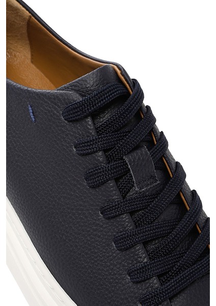 Erkek Lacivert Bağcıklı Kalın Tabanlı Deri Sneaker 25SFD6107FT