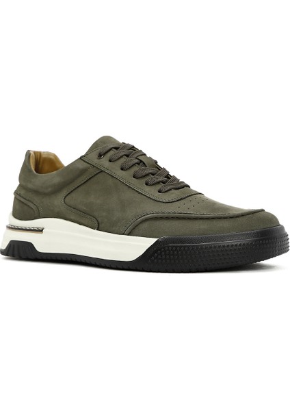 Erkek Yeşil Bağcıklı Kalın Tabanlı Nubuk Deri Sneaker 25SFD6110V3