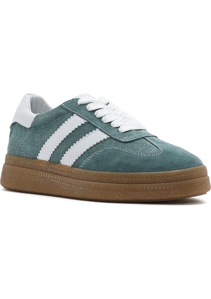 Kadın Yeşil Bağcıklı Kalın Tabanlı Süet Deri Sneaker 25SFD511010