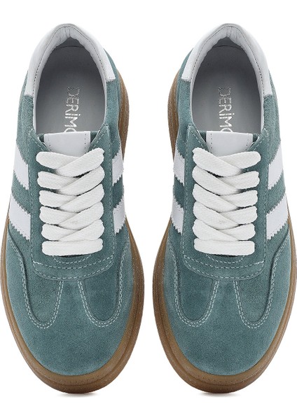 Kadın Yeşil Bağcıklı Kalın Tabanlı Süet Deri Sneaker 25SFD511010