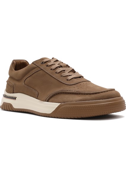 Erkek Bej Bağcıklı Kalın Tabanlı Nubuk Deri Sneaker 25SFD6110V3