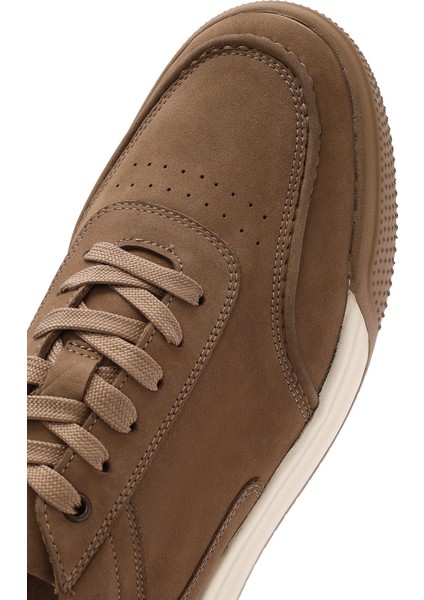 Erkek Bej Bağcıklı Kalın Tabanlı Nubuk Deri Sneaker 25SFD6110V3
