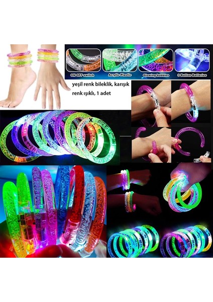 Karışık Renk Işıklı Pilli LED Bileklik Yeşil 1 Adet 1 cm Genişlik Retro