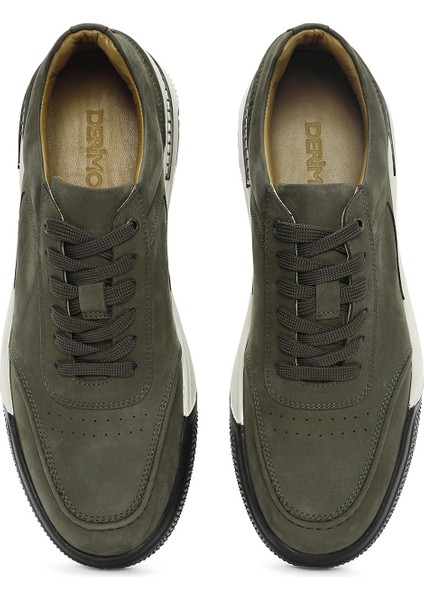 Erkek Yeşil Bağcıklı Kalın Tabanlı Nubuk Deri Sneaker 25SFD6110V3