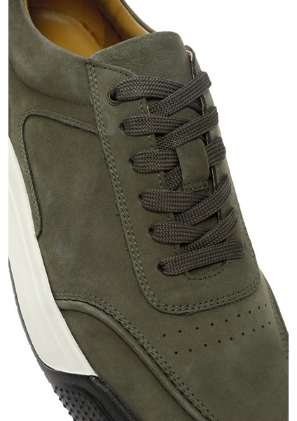 Erkek Yeşil Bağcıklı Kalın Tabanlı Nubuk Deri Sneaker 25SFD6110V3
