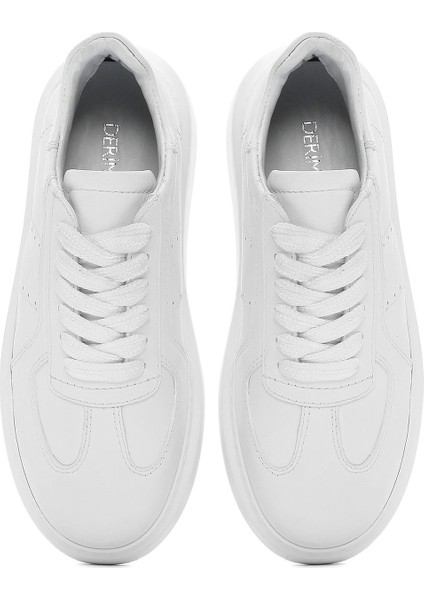Kadın Beyaz Bağcıklı Kalın Tabanlı Deri Sneaker 25SFD510918