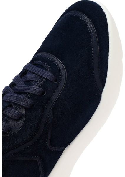 Erkek Lacivert Kalın Tabanlı Bağcıklı Süet Deri Sneaker U46LFA00022C4064