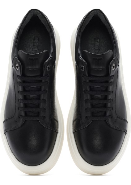 Erkek Siyah Kalın Tabanlı Bağcıklı Deri Sneaker 25SFD654118