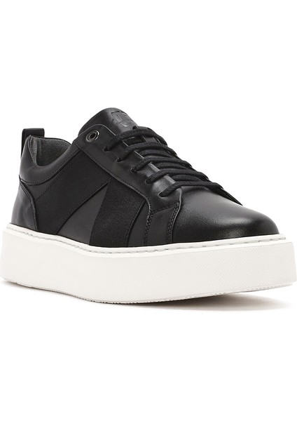 Erkek Siyah Bağcıklı Kalın Tabanlı Deri Sneaker 25SFD654318