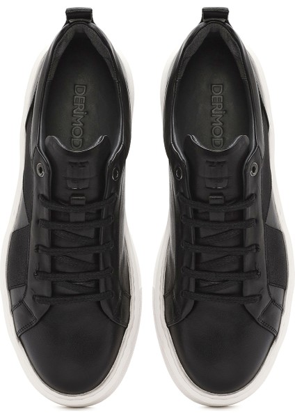 Erkek Siyah Bağcıklı Kalın Tabanlı Deri Sneaker 25SFD654318
