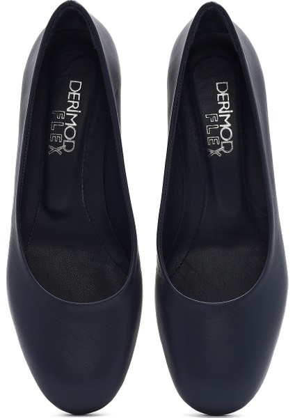 Flex Kadın Lacivert Kısa Kalın Topuklu Deri Ayakkabı 25SFD380418