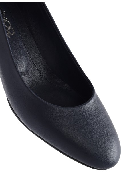 Flex Kadın Lacivert Kısa Kalın Topuklu Deri Ayakkabı 25SFD380418