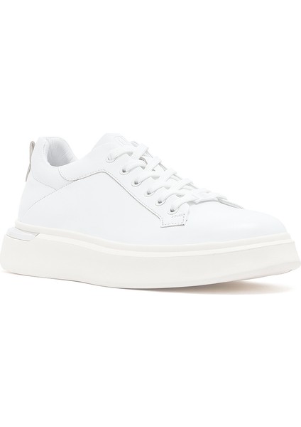 Erkek Beyaz Bağcıklı Kalın Tabanlı Deri Sneaker 25SFD676818