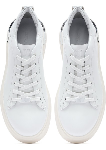 Erkek Beyaz Bağcıklı Kalın Tabanlı Deri Sneaker 25SFD676818