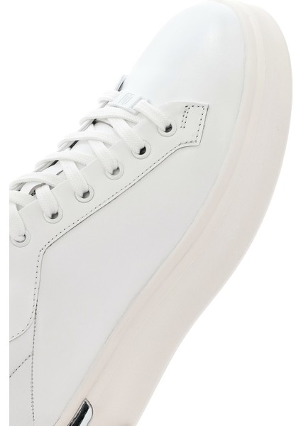Erkek Beyaz Bağcıklı Kalın Tabanlı Deri Sneaker 25SFD676818