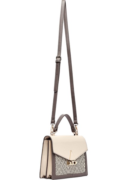 Kadın Krem Uzun Askılı Desenli Kol Çantası 25SBD263714