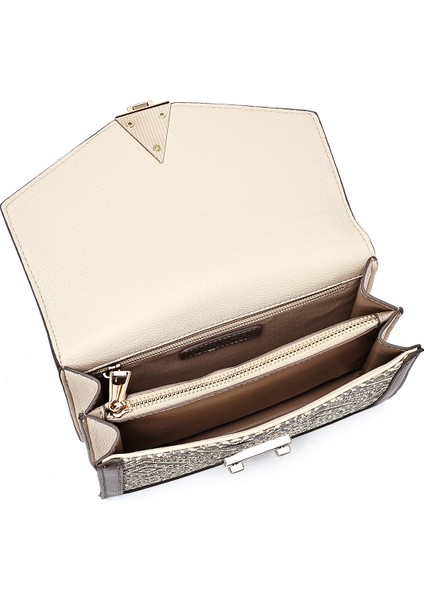 Kadın Krem Uzun Askılı Desenli Kol Çantası 25SBD263714