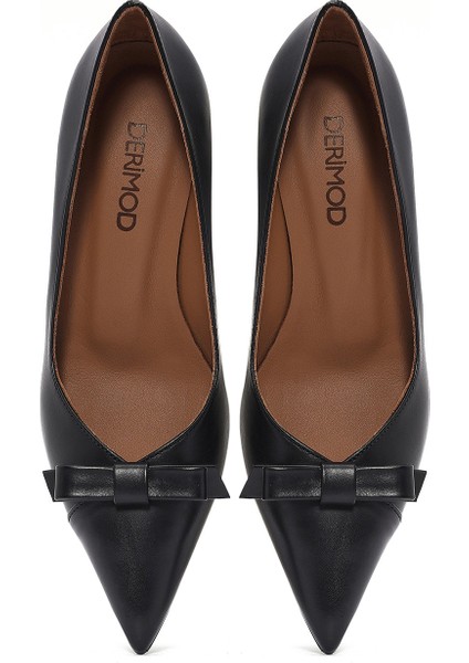 Kadın Siyah Ince Kısa Topuklu Deri Stiletto 25SFD132318