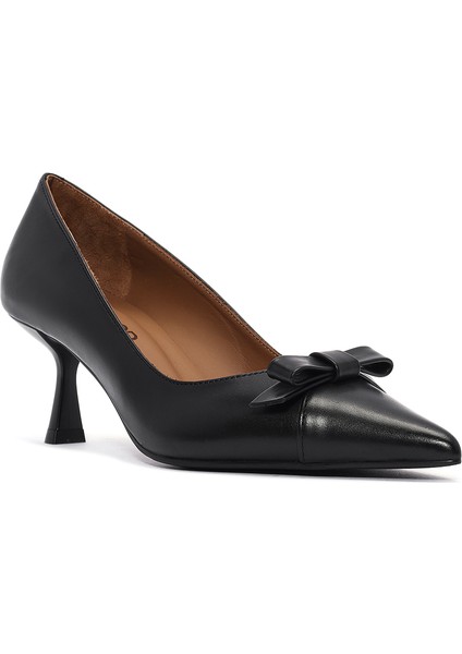 Kadın Siyah Ince Kısa Topuklu Deri Stiletto 25SFD132318