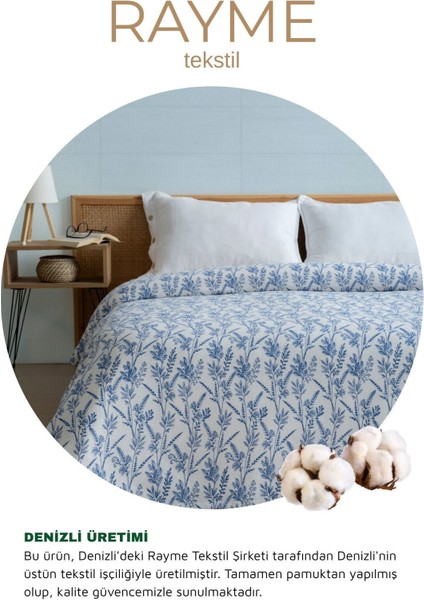 Yazlık Pamuklu Çift Kişilik Baskılı Pike Yatak Örtüsü 200X240 cm Mavi indirimleri