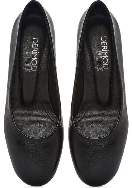 Flex Kadın Siyah Kısa Kalın Topuklu Deri Ayakkabı 25SFD380418