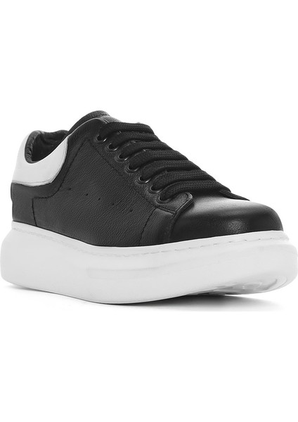 Erkek Siyah Bağcıklı Kalın Tabanlı Deri Sneaker 25SFD752218