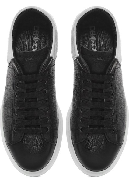 Erkek Siyah Bağcıklı Kalın Tabanlı Deri Sneaker 25SFD752218