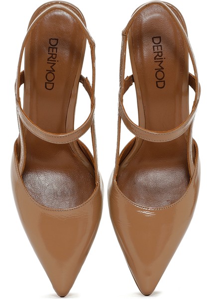 Kadın Bej Arkası Açık Kalın Topuklu Deri Ayakkabı 25SFD130418