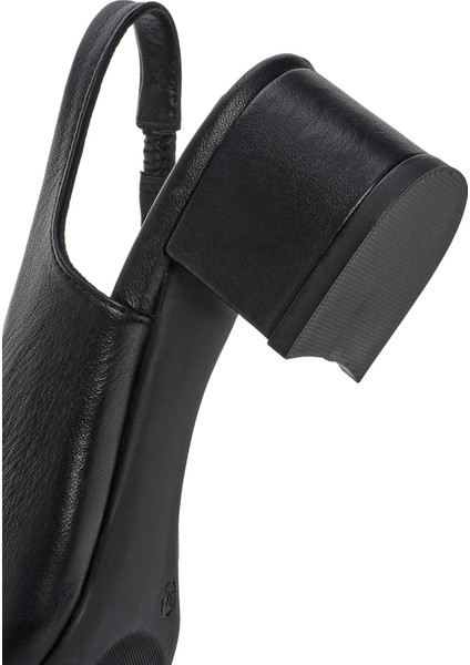 Flex Kadın Siyah Arkası Açık Kalın Kısa Topuklu Deri Ayakkabı 25SFD380318