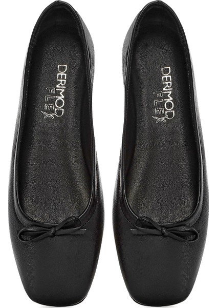 Flex Kadın Siyah Fiyonklu Deri Babet 25SFD380018