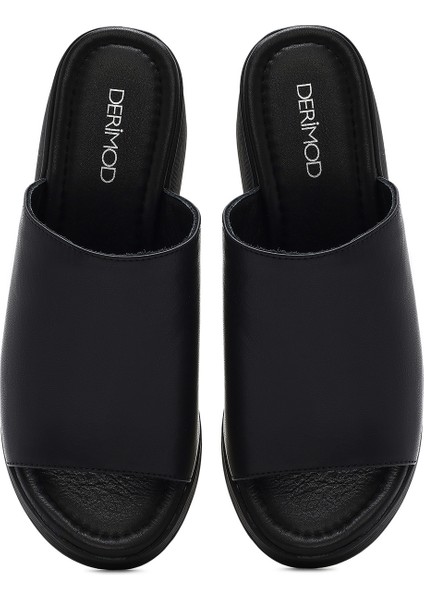 Kadın Siyah Dolgu Topuklu Deri Terlik 25SFD181018