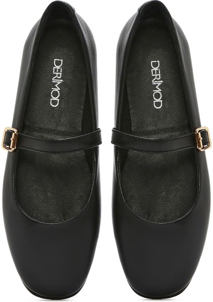 Kadın Siyah Bantlı Deri Babet 25SFD420118