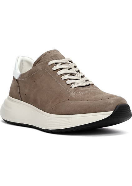 Erkek Vizon Bağcıklı Kalın Tabanlı Nubuk Deri Sneaker 25SFD6505V3