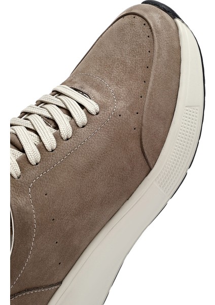 Erkek Vizon Bağcıklı Kalın Tabanlı Nubuk Deri Sneaker 25SFD6505V3