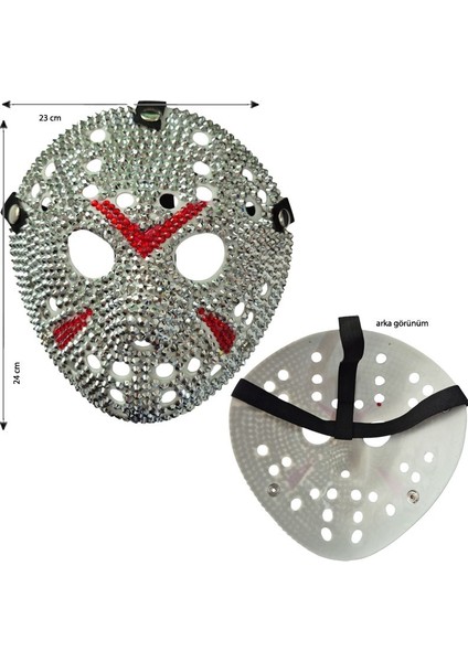 Elmas Kesim Yapıştırma Taşlı Jason Hockey Hokey Halloween Maskesi Gümüş Renk fiyatları