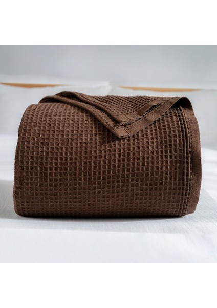 Kahverengi Çift Kişilik Hafif ve Havadar Waffle Pike, %100 Pamuk, Yüksek Kalite