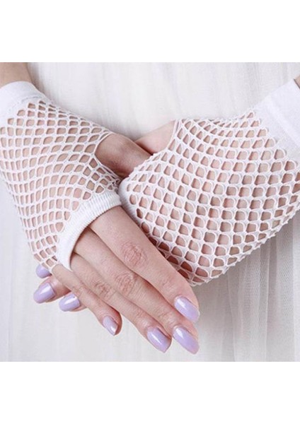 Kısa File Eldiven Beyaz Renk Retro 1 Çift 11 cm