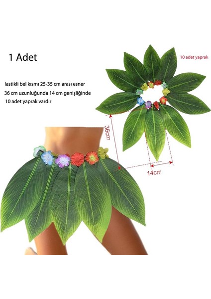 Yaprak Model Hawaii Eteği Yeşil Renk 36 cm Çocuk Model 1 Adet