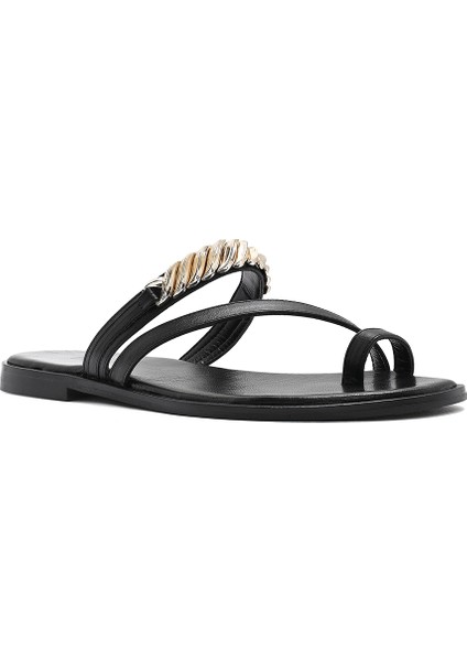 Kadın Siyah Taşlı Parmak Arası Deri Terlik 25SFD160618