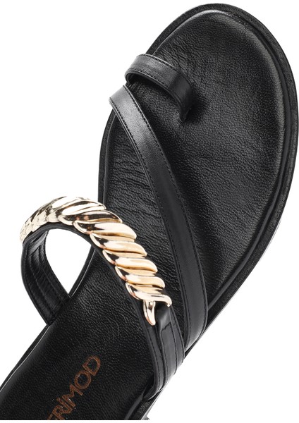 Kadın Siyah Taşlı Parmak Arası Deri Terlik 25SFD160618